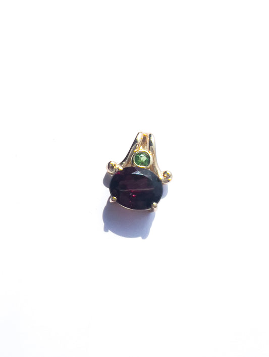 14k yellow gold, Rhodolite Garnet and Peridot pendant