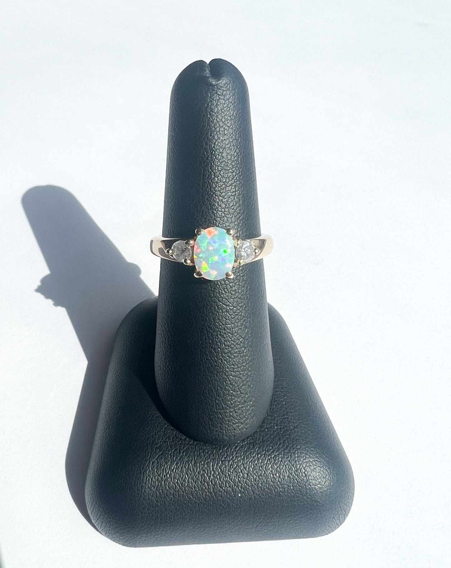14K Yellow Gold, Opal and Diamond Ring