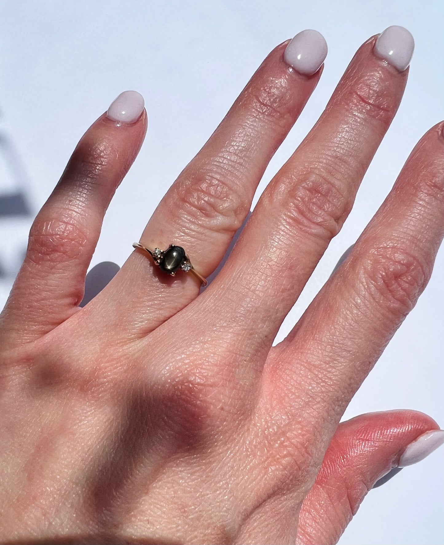10K Yellow Black Star Sapphire & Diamond Ring