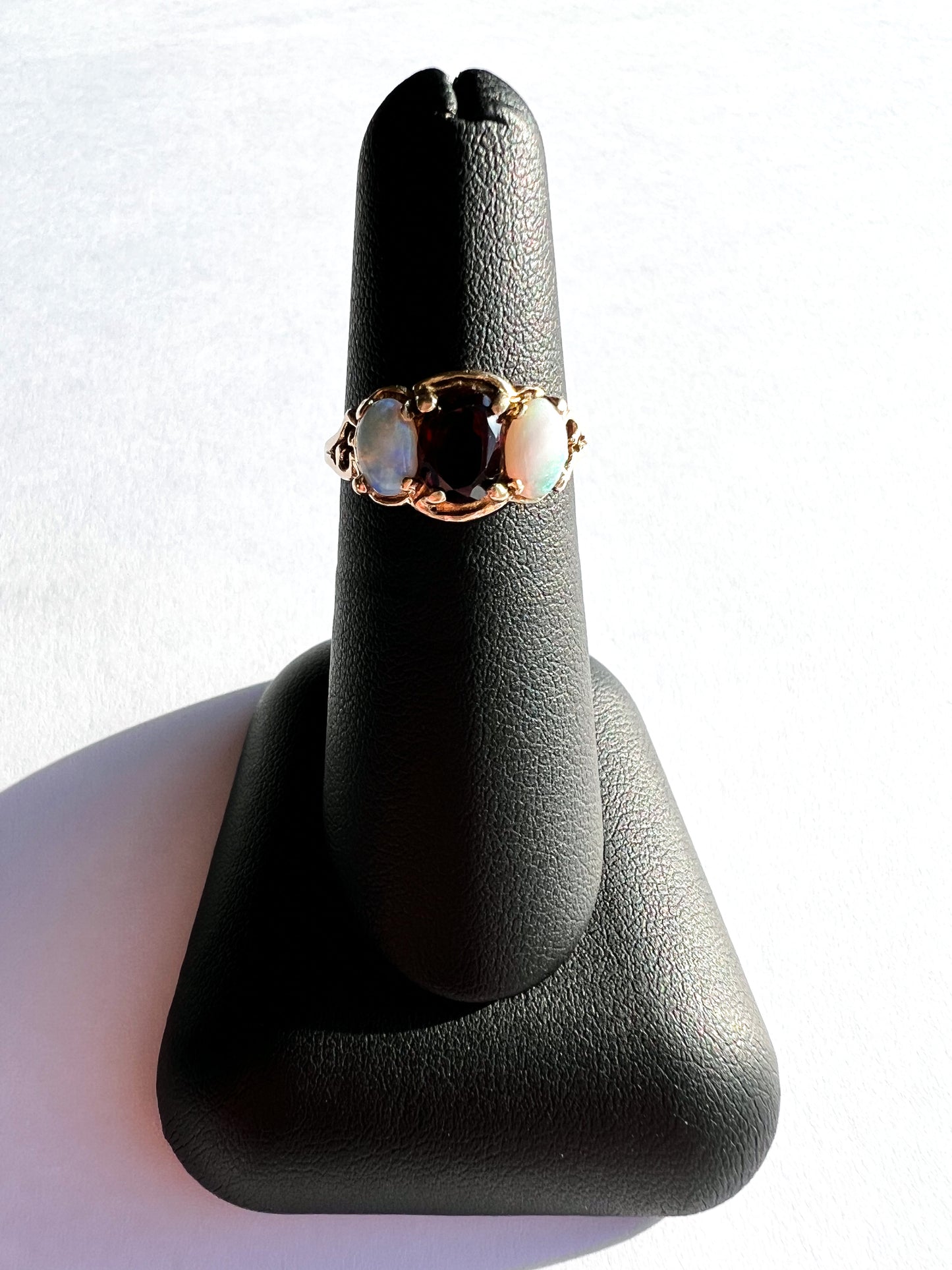 Vintage Yellow Gold Garnet and Opal Ring