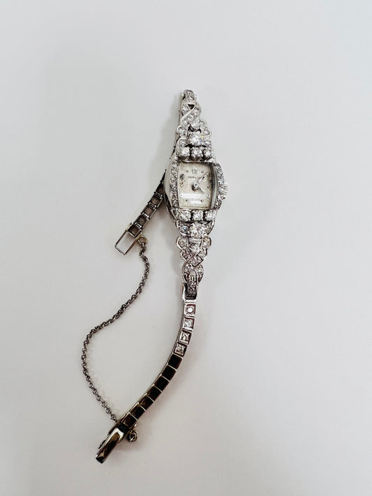 14K White Gold & Diamond Hamilton Watch
