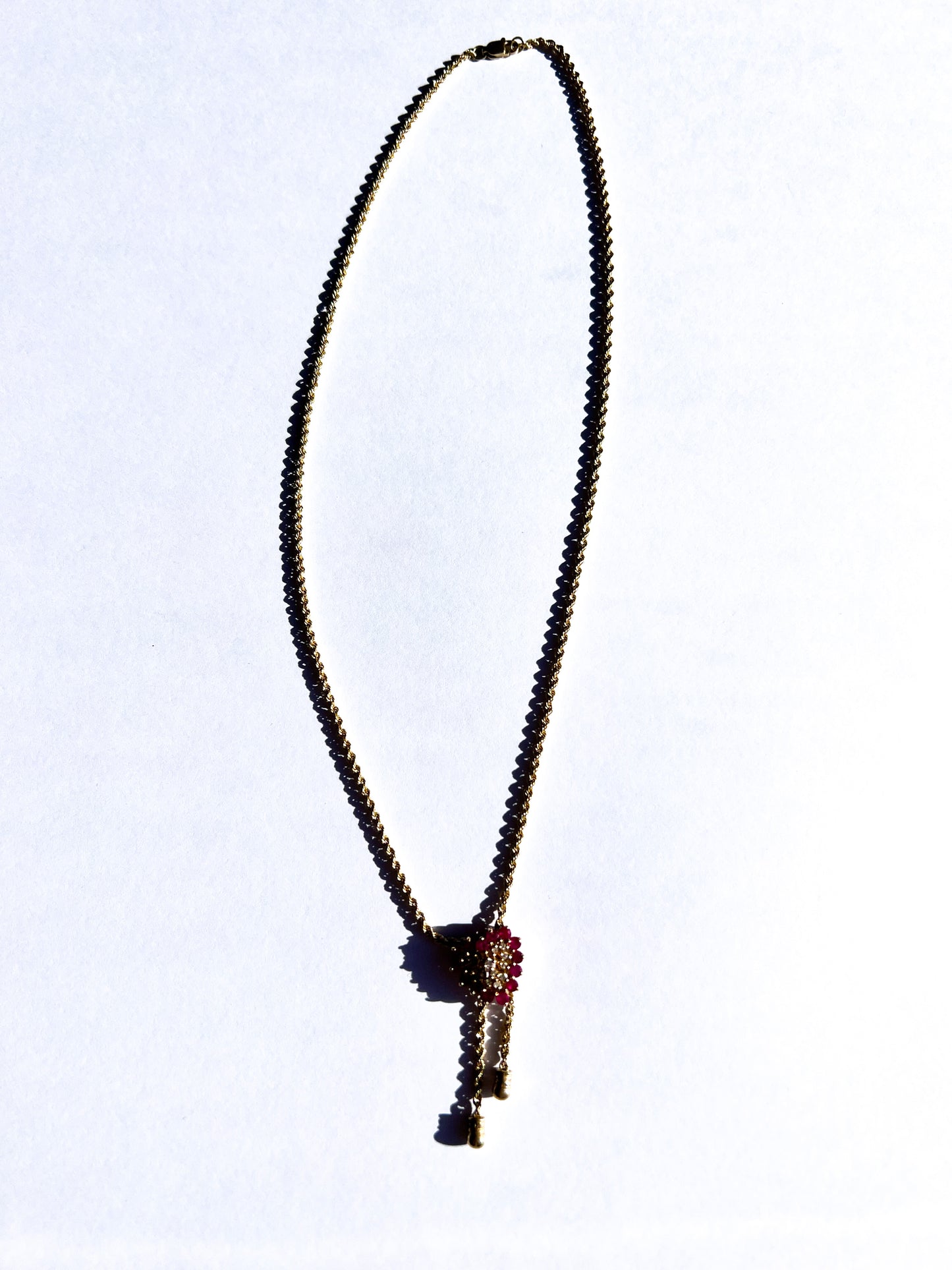 Yellow Gold Chain with Diamond & Ruby Heart Pendant