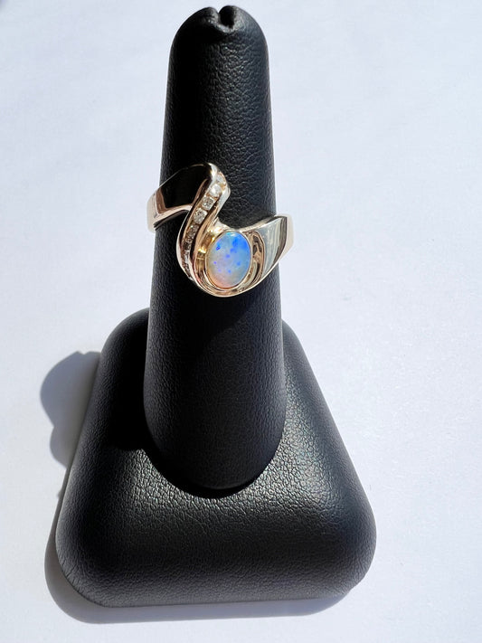 Vintage Opal & Diamond Ring- Very Unique Design!