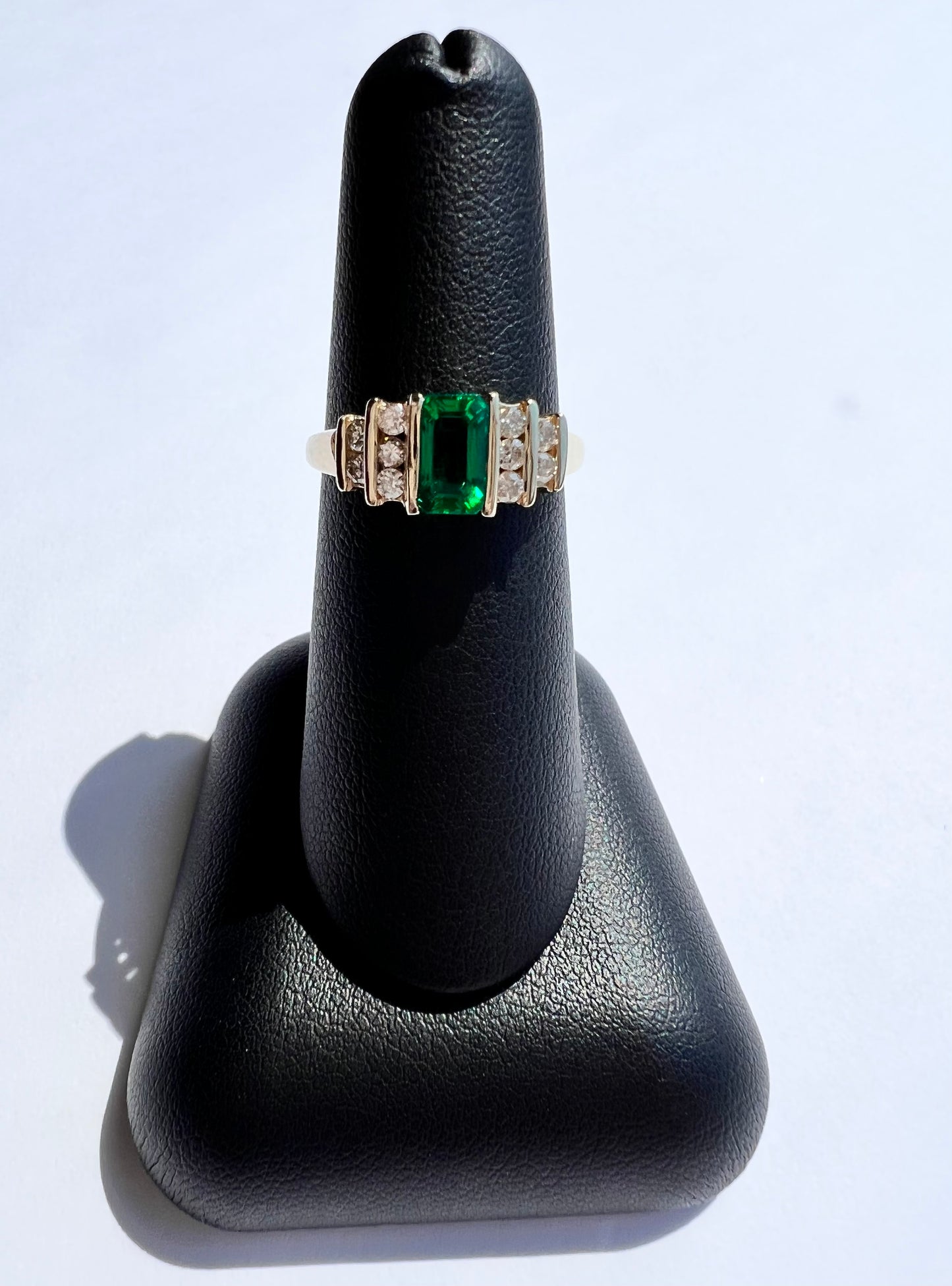Vintage 14K Yellow Gold CR Emerald & Diamond Ring