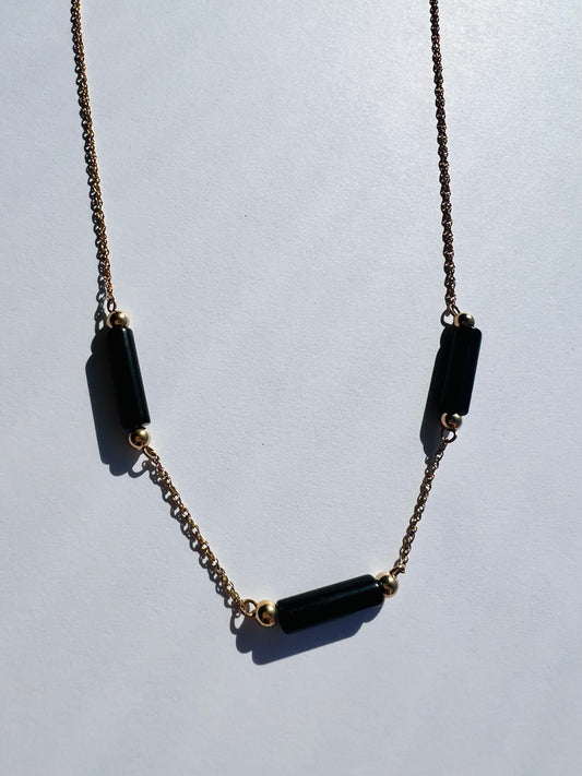 14K Yellow Gold with Black Beads Necklace