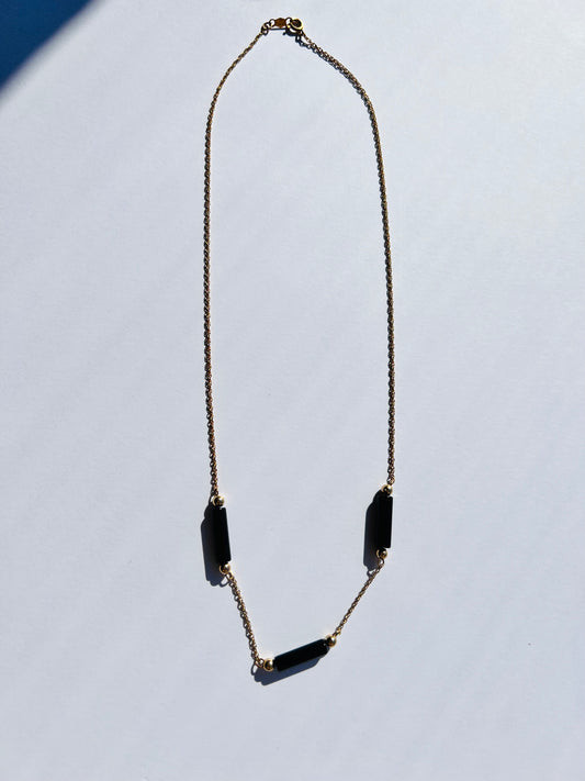 14K Yellow Gold with Black Beads Necklace