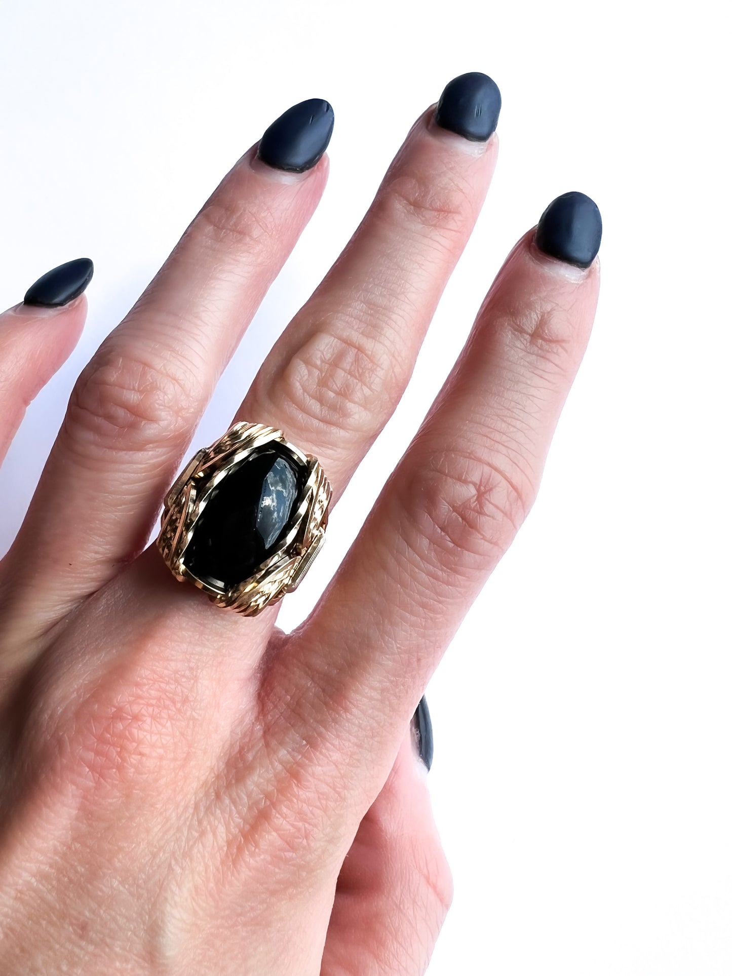 Handcrafted Yellow Gold Black Onyx Ring