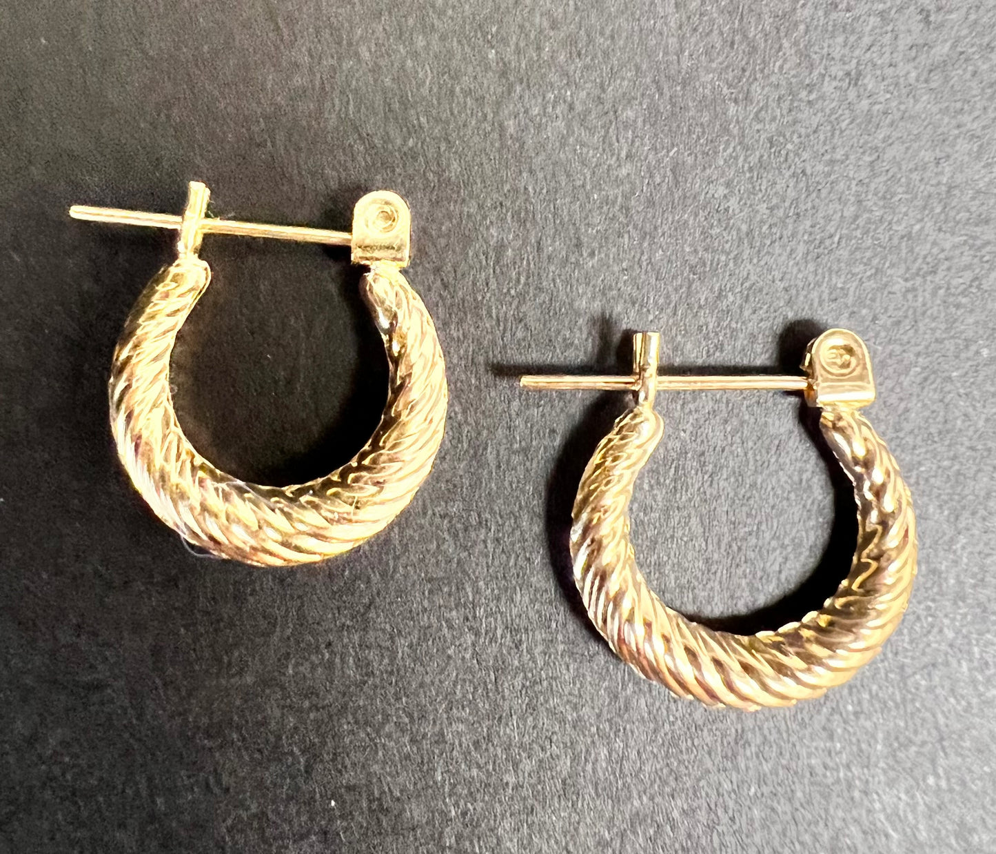 14K Yellow Small Textured Hoops