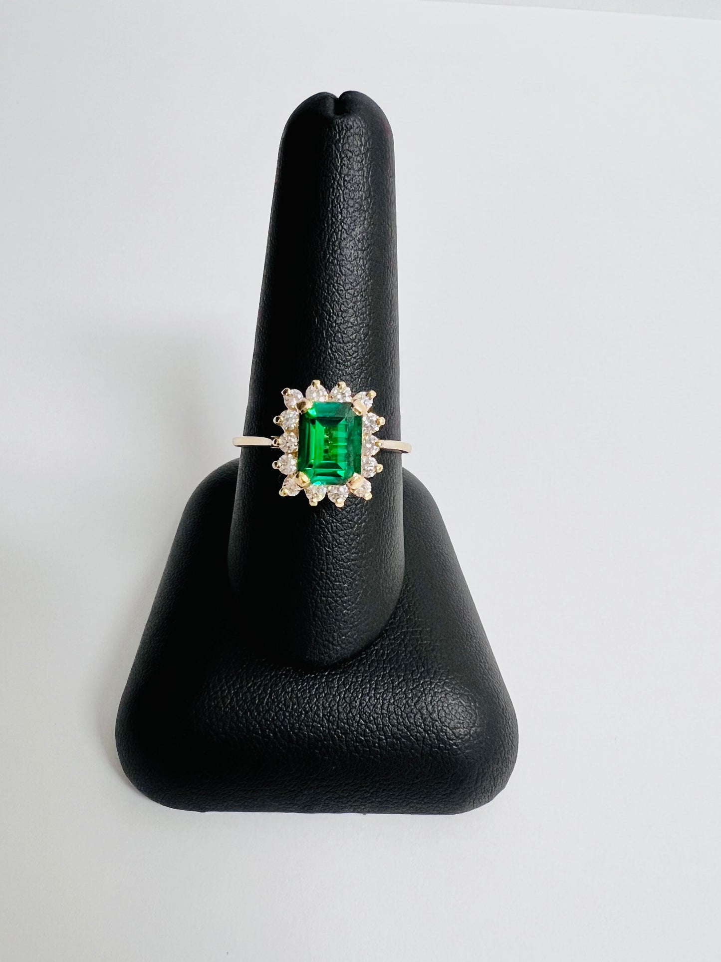 14K Yellow Created Emerald Ring