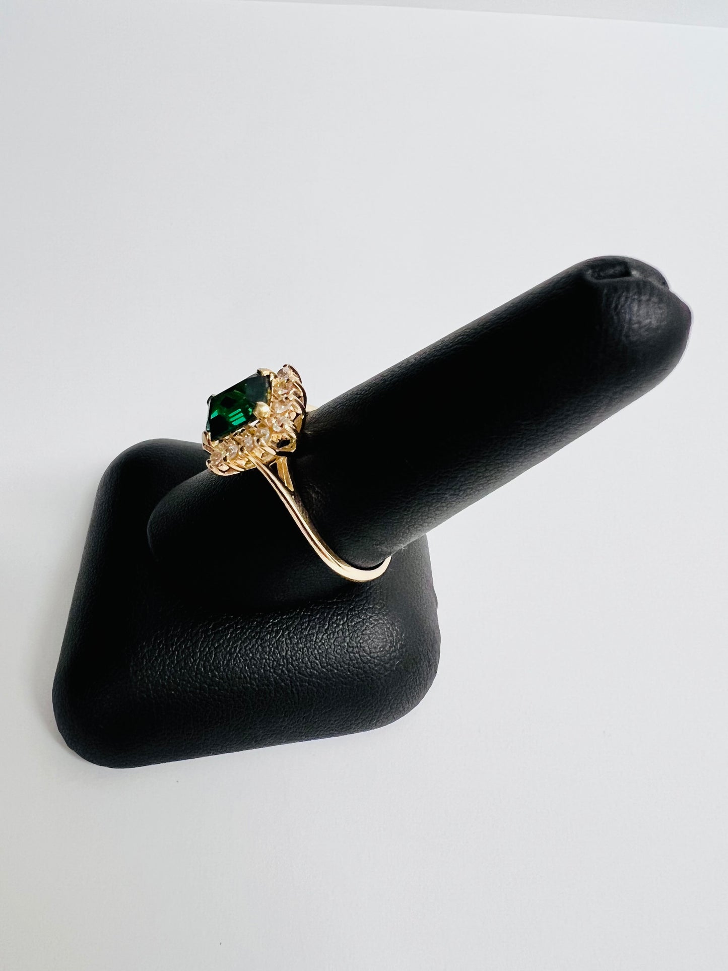 14K Yellow Created Emerald Ring