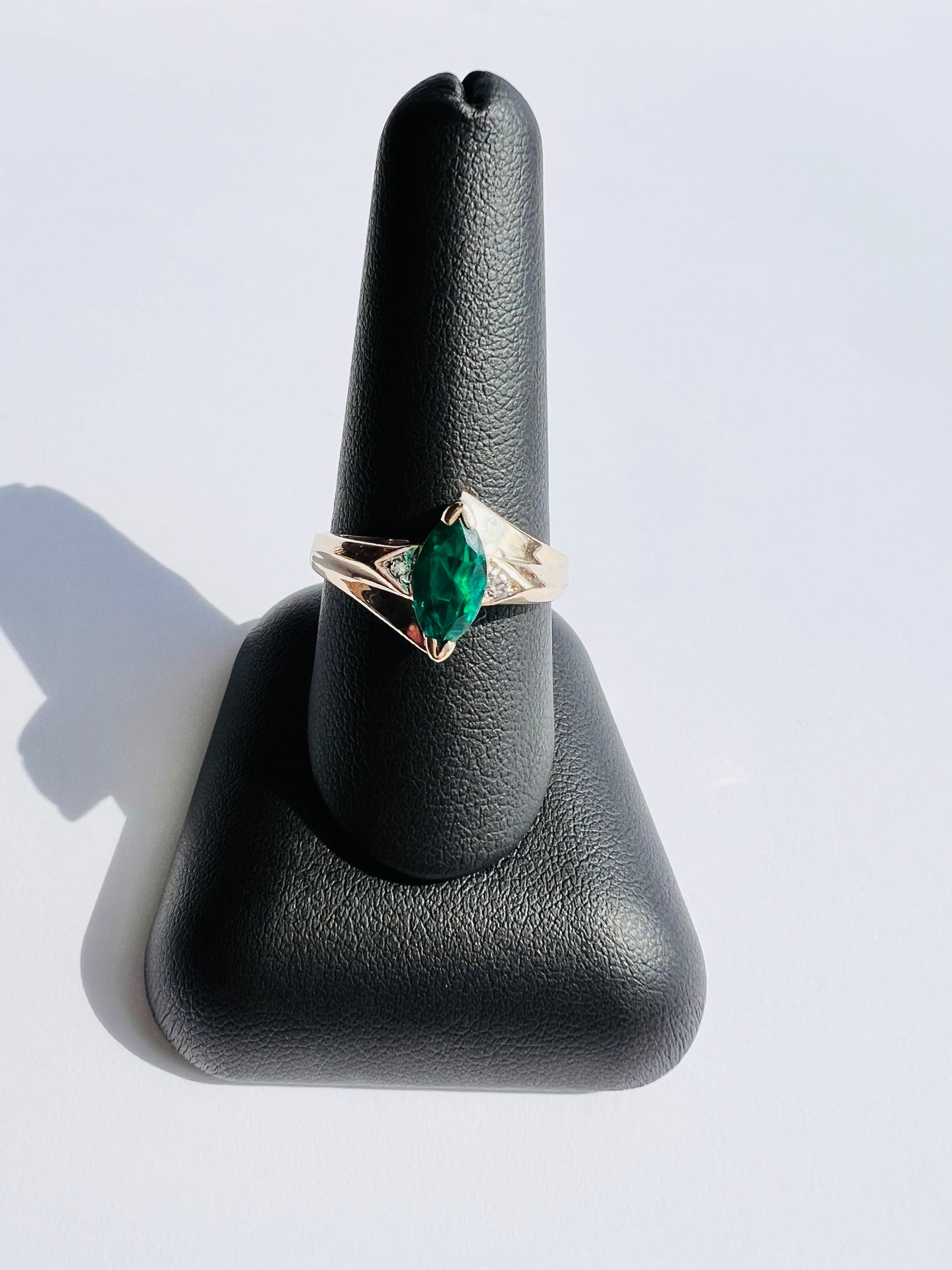 14K Yellow Marquise Emerald Ring