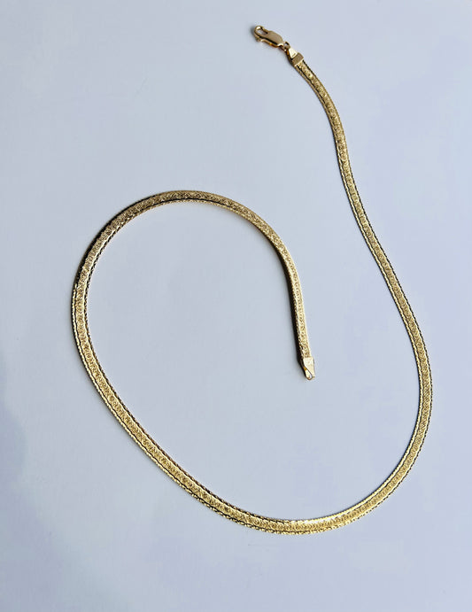 14K Yellow 18" Textured Herringbone Necklace