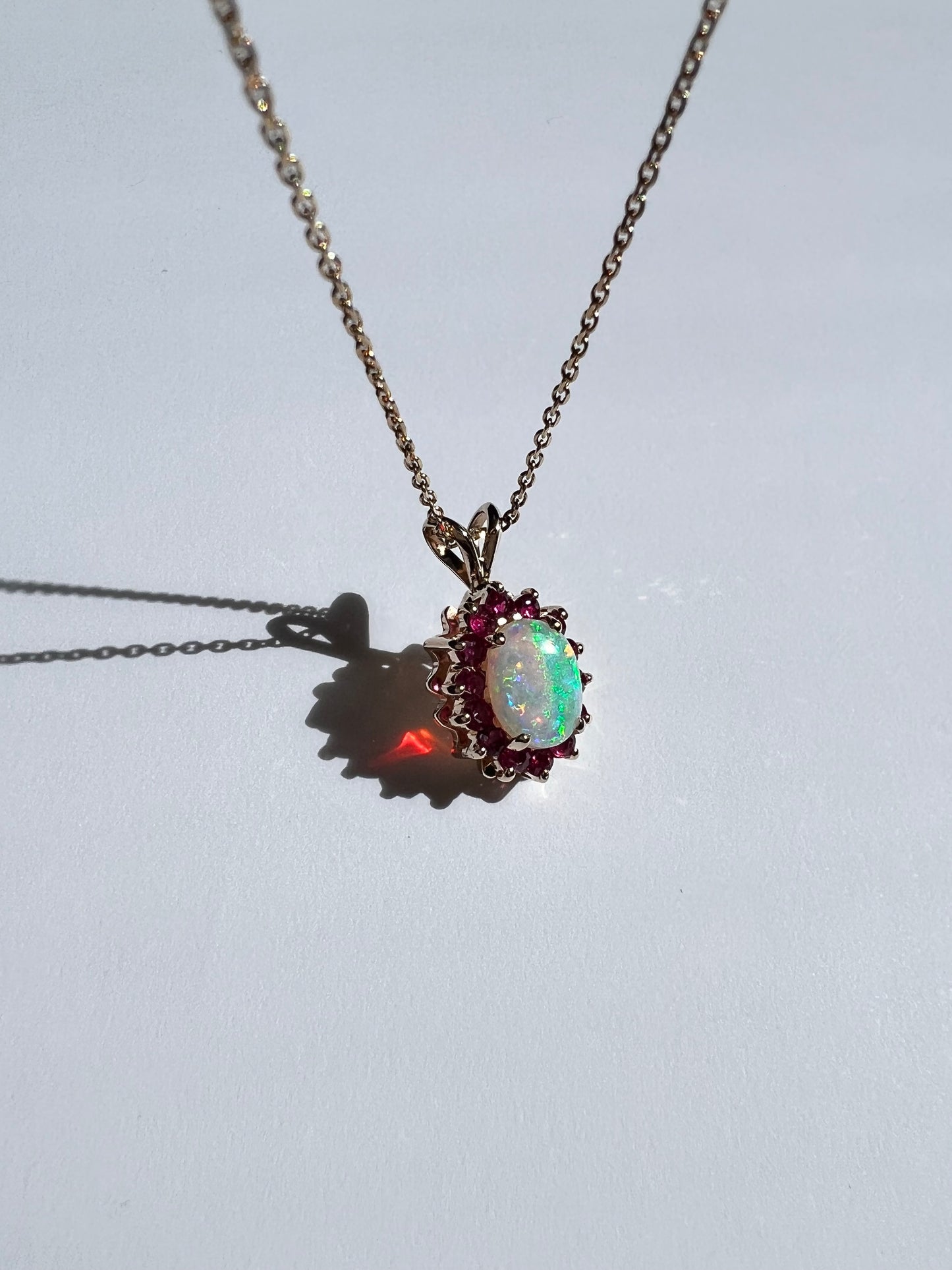 14K Yellow Opal & Ruby Pendant- Stunning Piece!