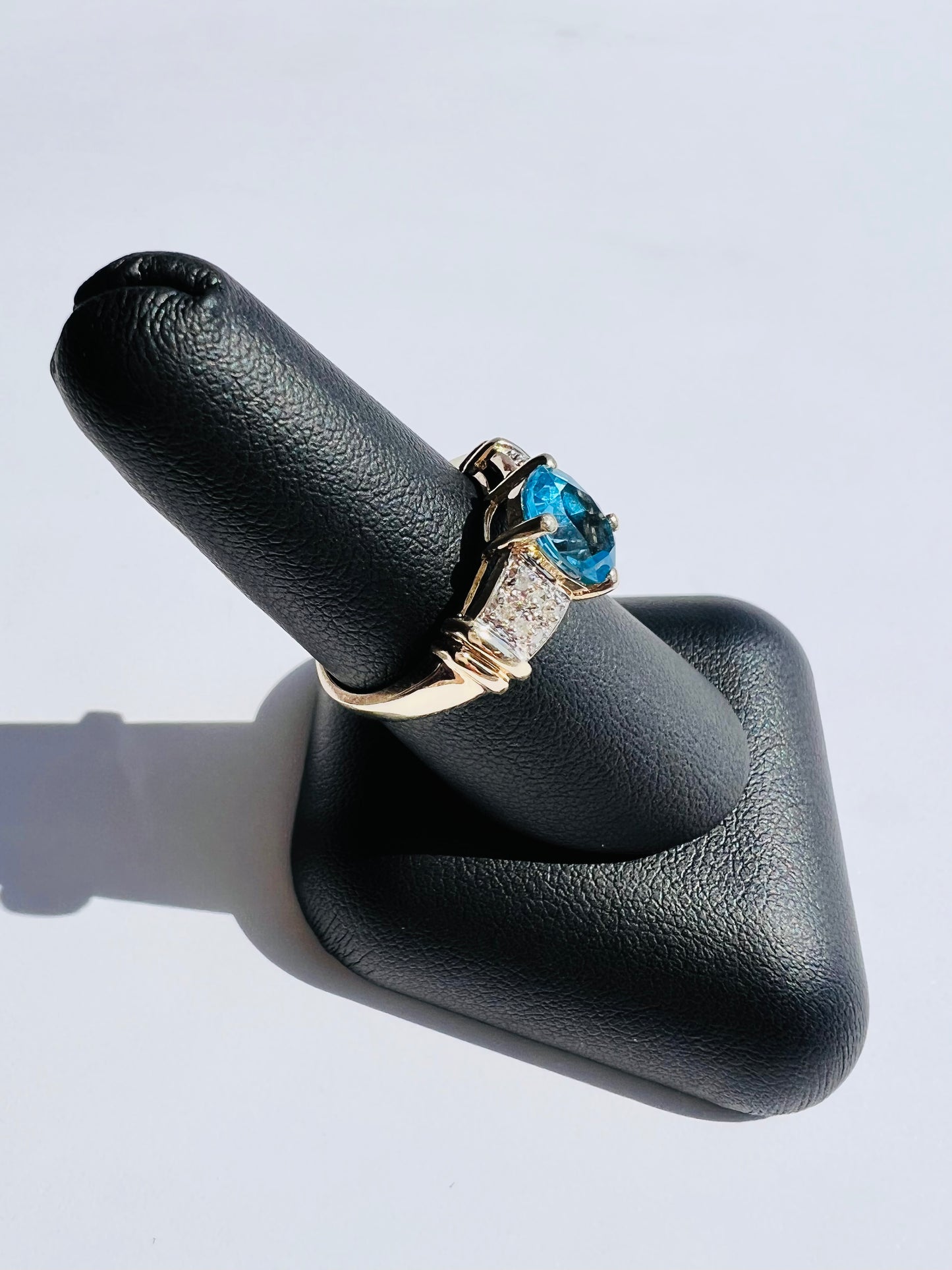 10K Yellow Blue Topaz & Diamond Ring