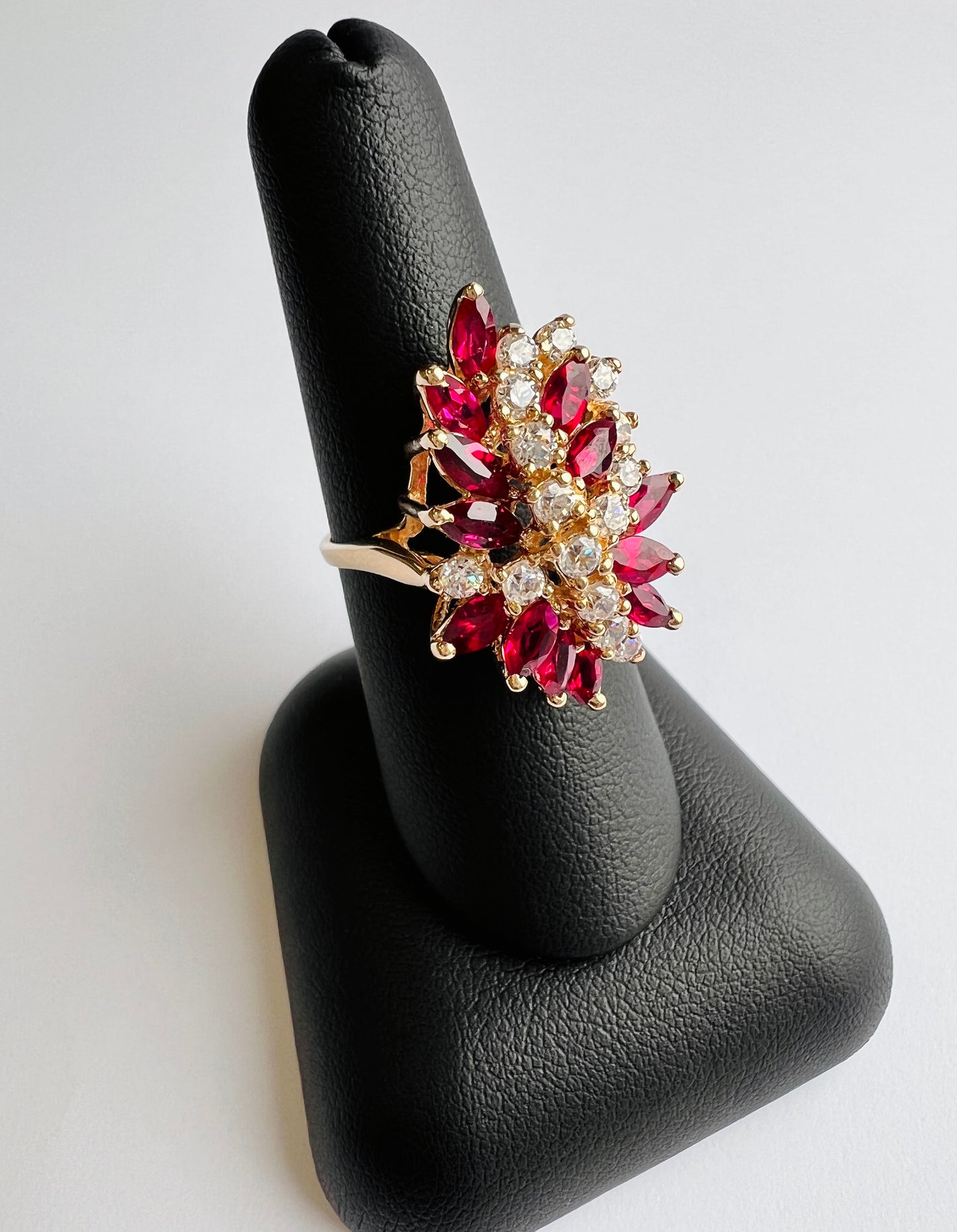 10K Yellow Created Ruby Cocktail Ring