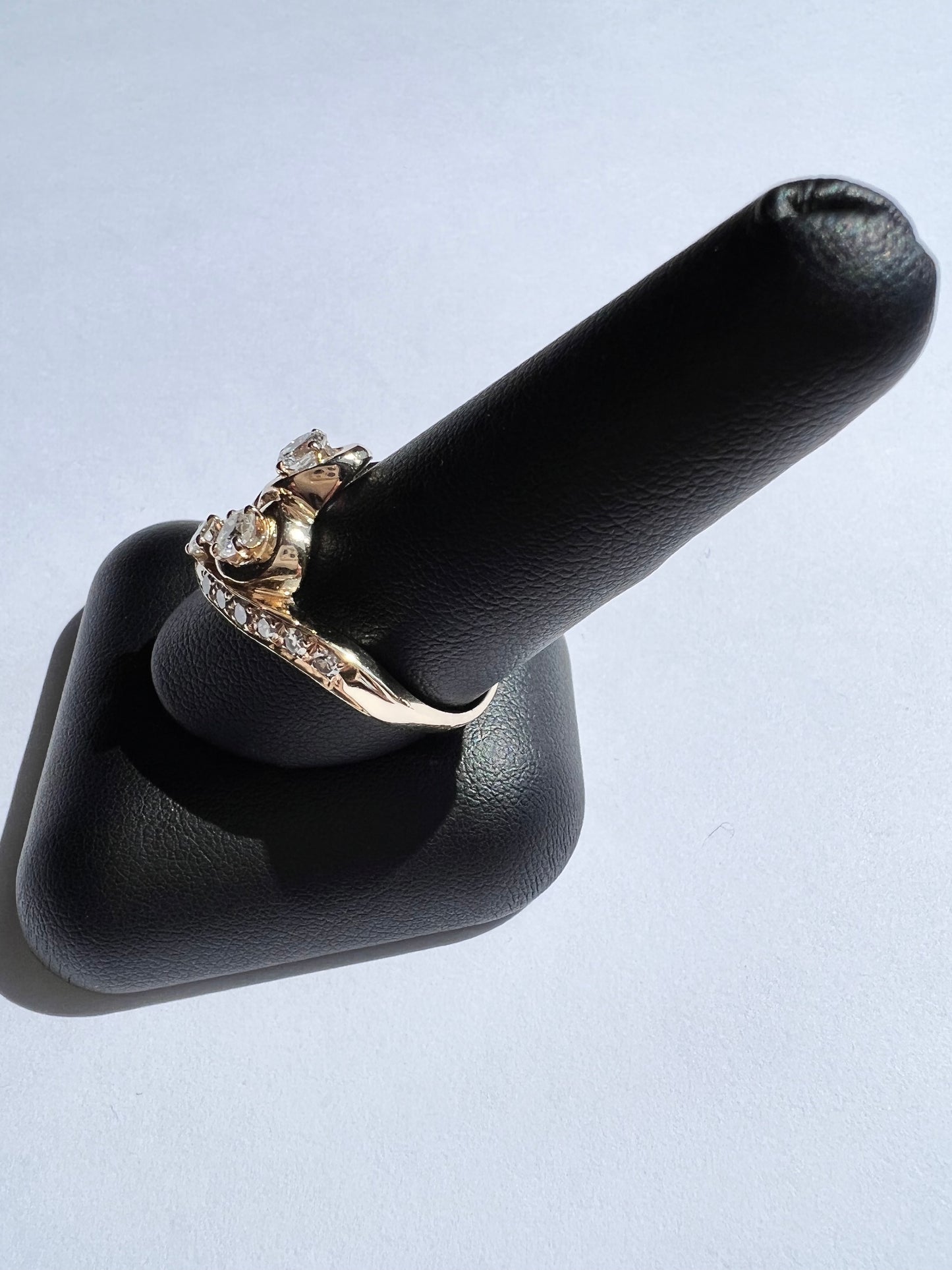 14K Yellow 3 Stone Diamond Ring- Unique Design!