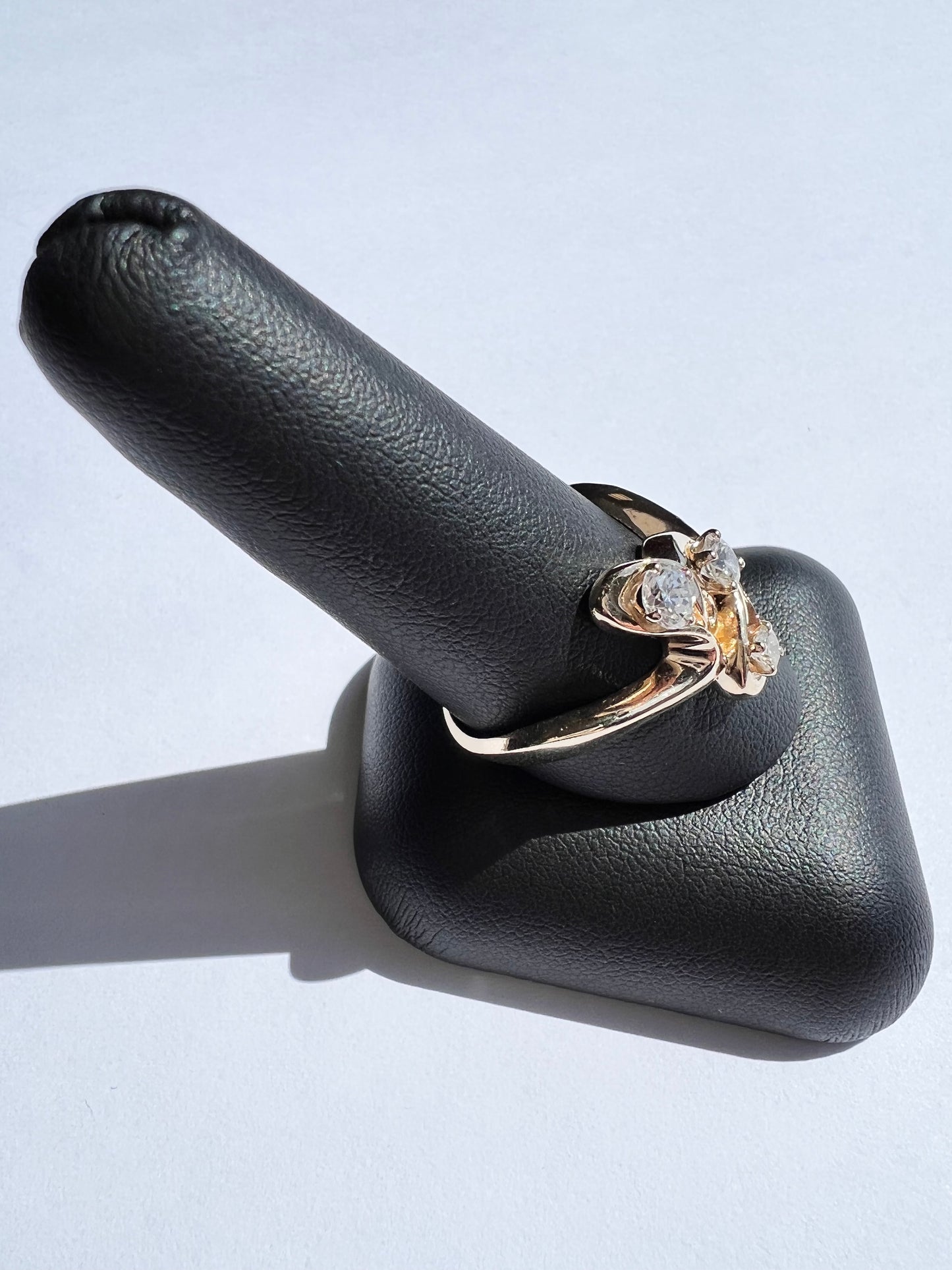 14K Yellow 3 Stone Diamond Ring- Unique Design!