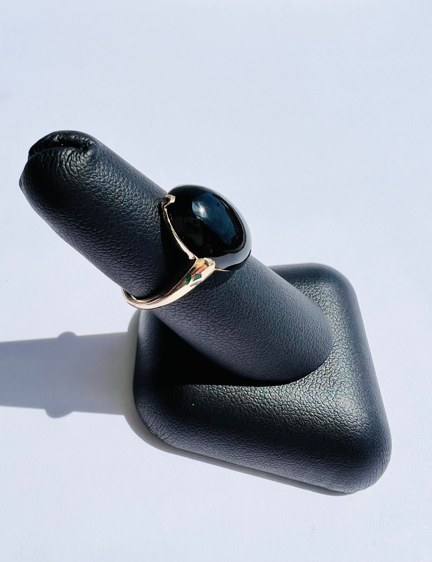 Yellow Gold Onyx Ring with Green Enameling Details