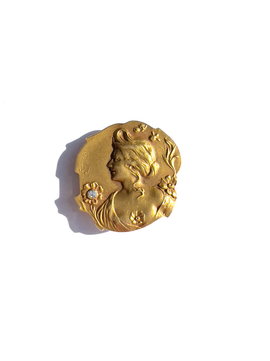 Antique 14k yellow and diamond pin
